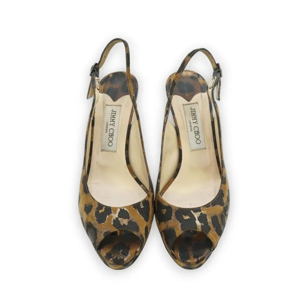 JIMMY CHOO WOMENS LEATHER ANIMAL‎ LEOPARD CHEETAH SLINGBACKS SHOES EUR 38 / US 8
